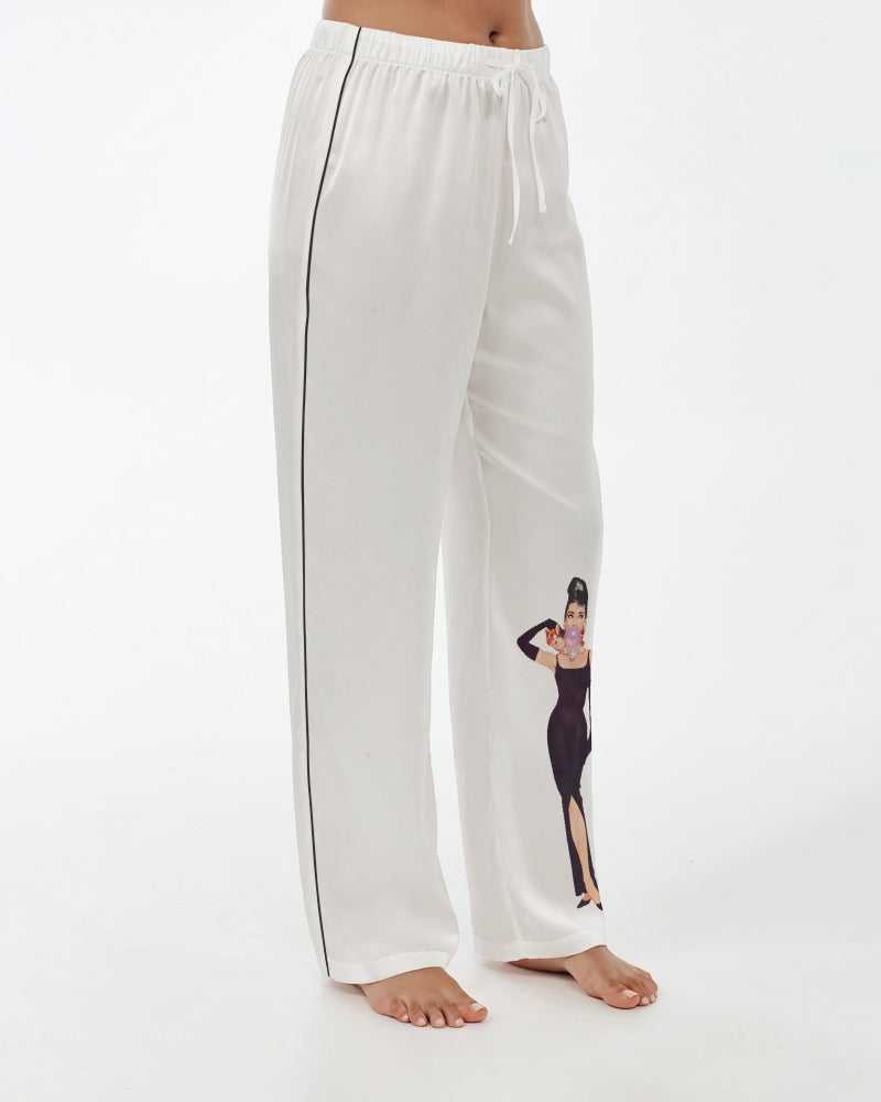 DOLLY® BUBBLEGUM BREAKFAST - Audrey Hepburn DOLLY's icon Women's Satin Pajama Pants