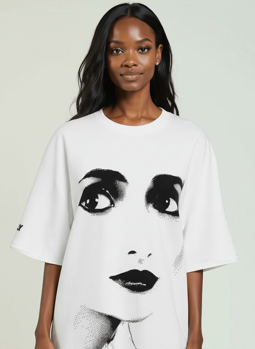 DOLLY Face White Black Crewneck Short Sleeve