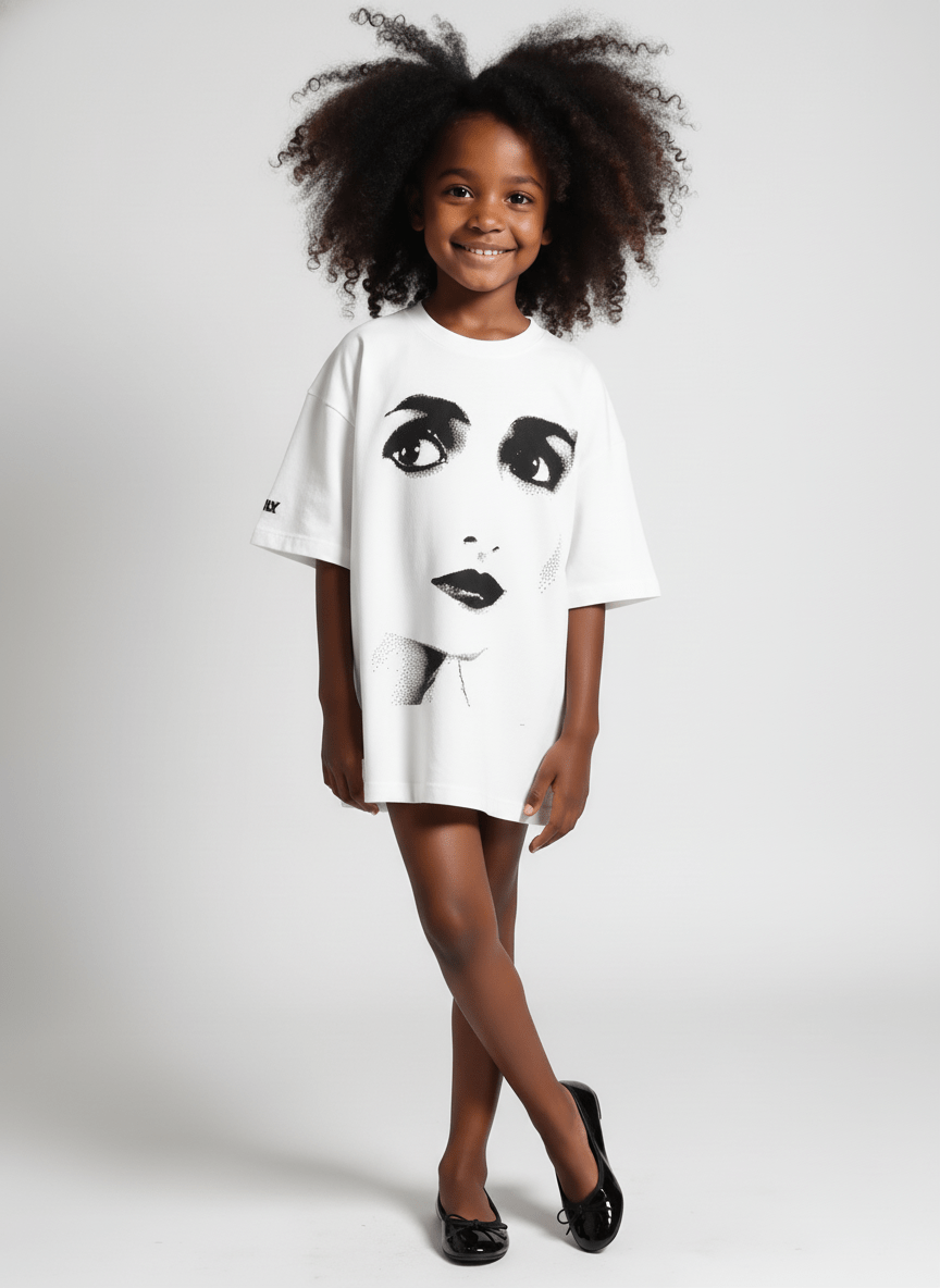 DOLLY Face White Black Crewneck Short Sleeve