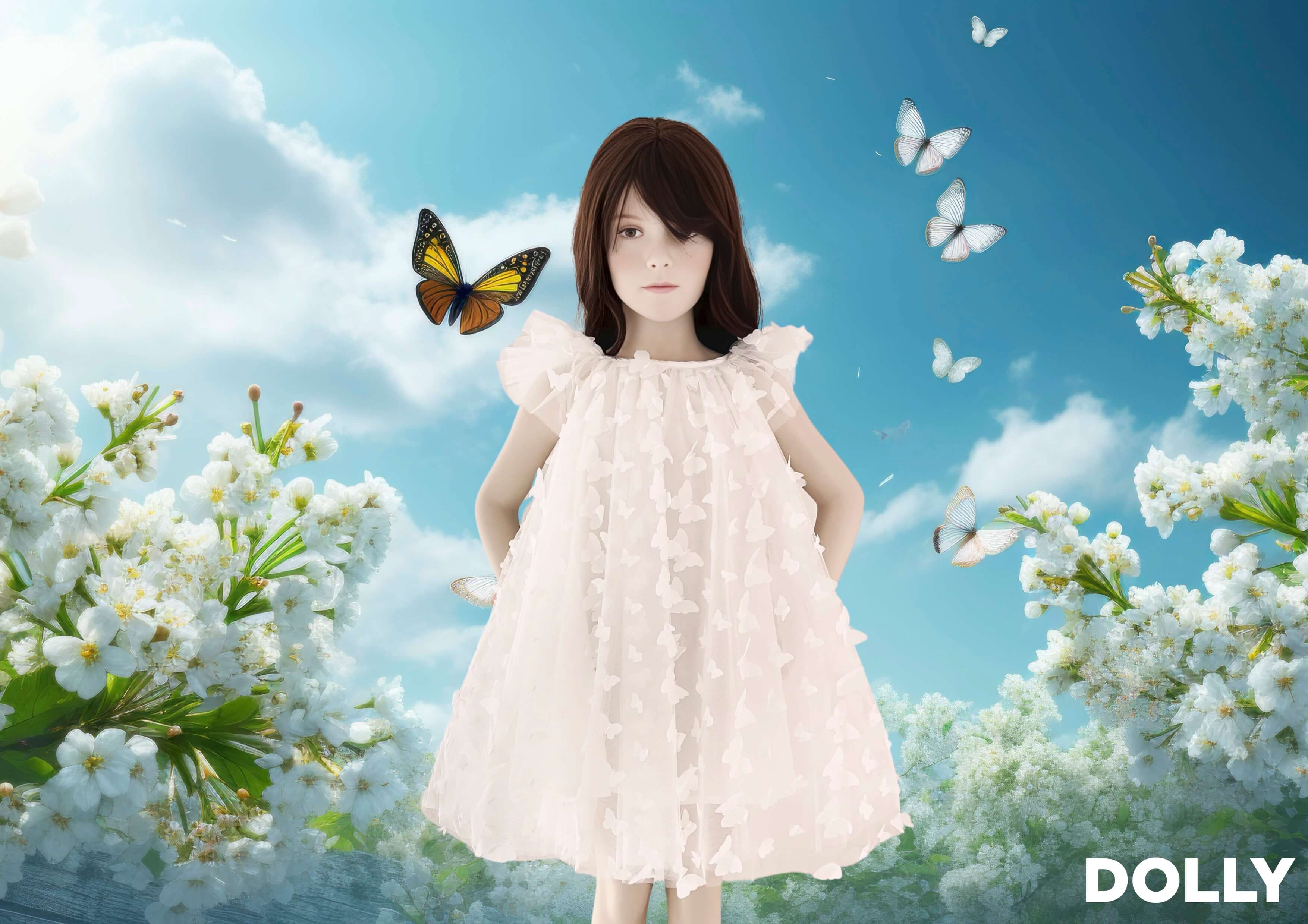 DOLLY ALLOVER BUTTERFLIES FAIRY TUTU DRESS white