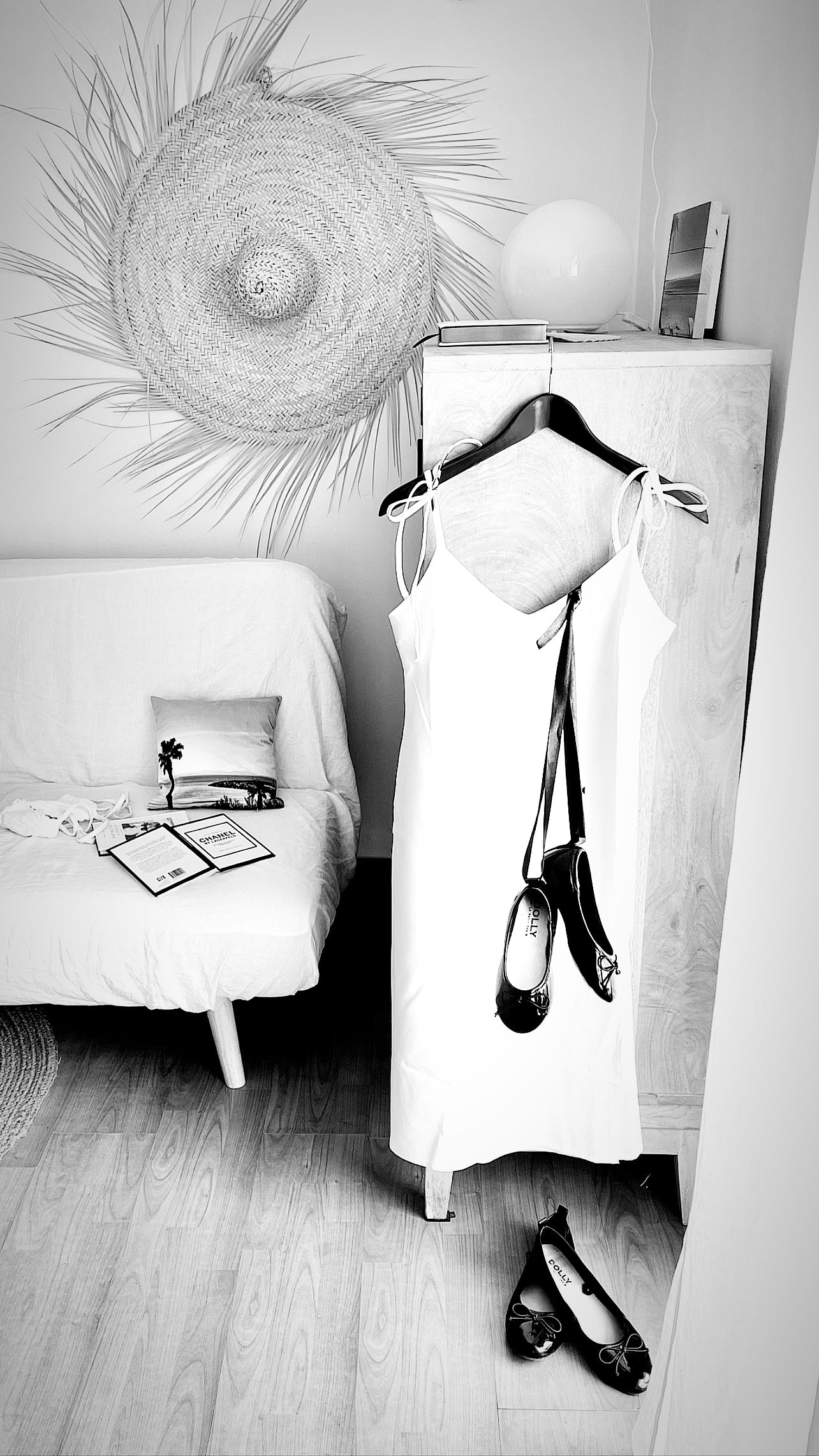 DOLLY BLACK BALLERINAS Women's Tie Strap Split Dress white