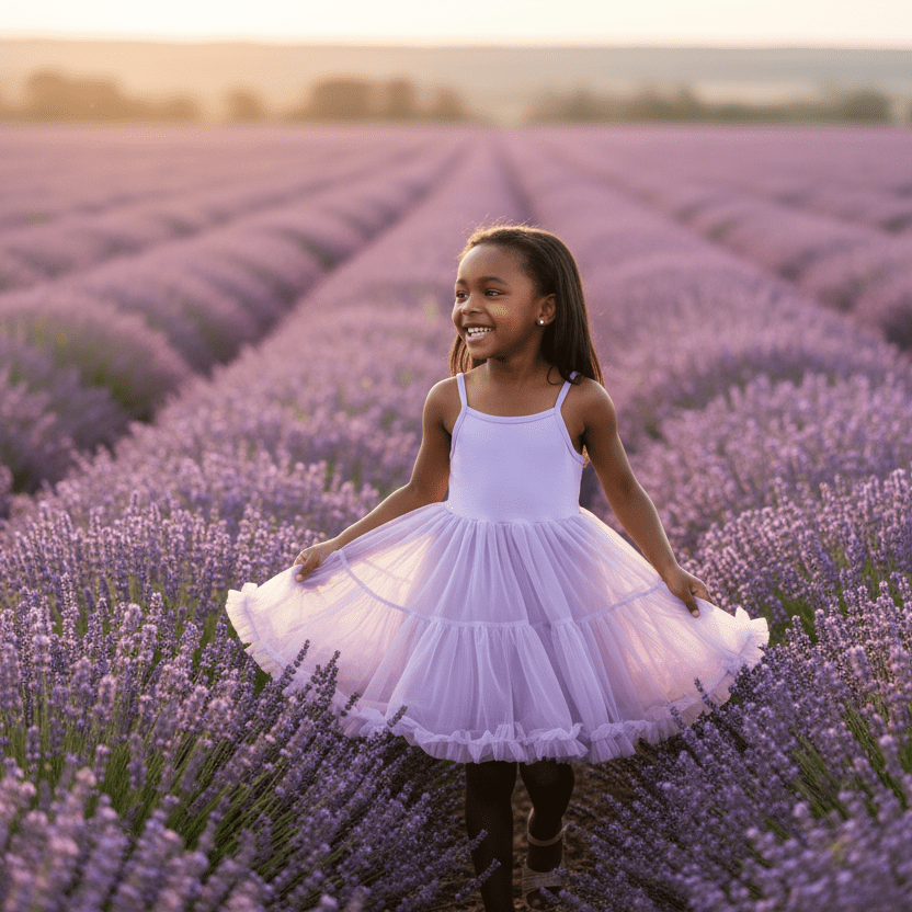 Young girl in a white dress standing in a lavender field