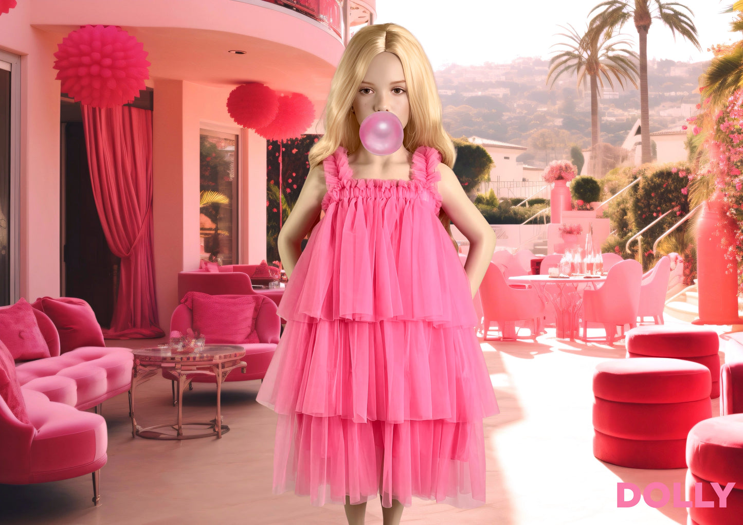 DOLLY PINK PLEASE! 'I BELIEVE IN PINK' MAXI DRESS Aurora Bubblegum pink