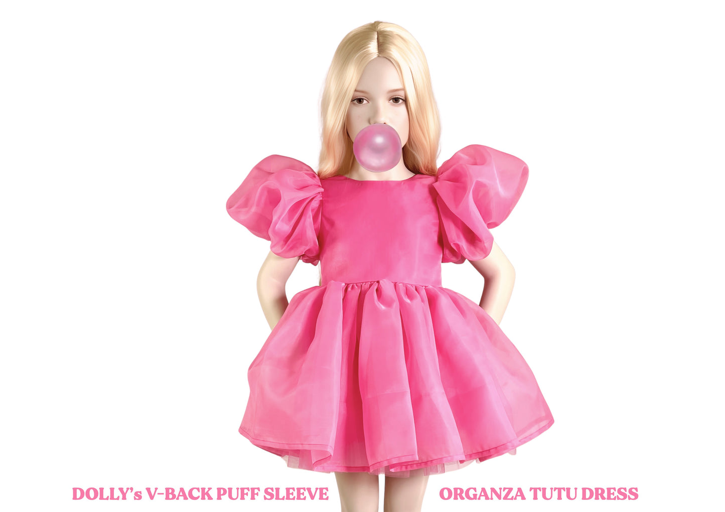 DOLLY PINK PLEASE! V-BACK PUFF SLEEVE ORGANZA TUTU DRESS Aurora Bubblegum pink