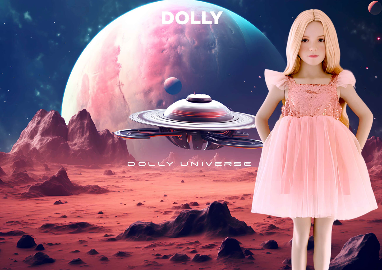 DOLLY UNIVERSE SEQUIN GLITTER GALAXY TUTU DRESS pink