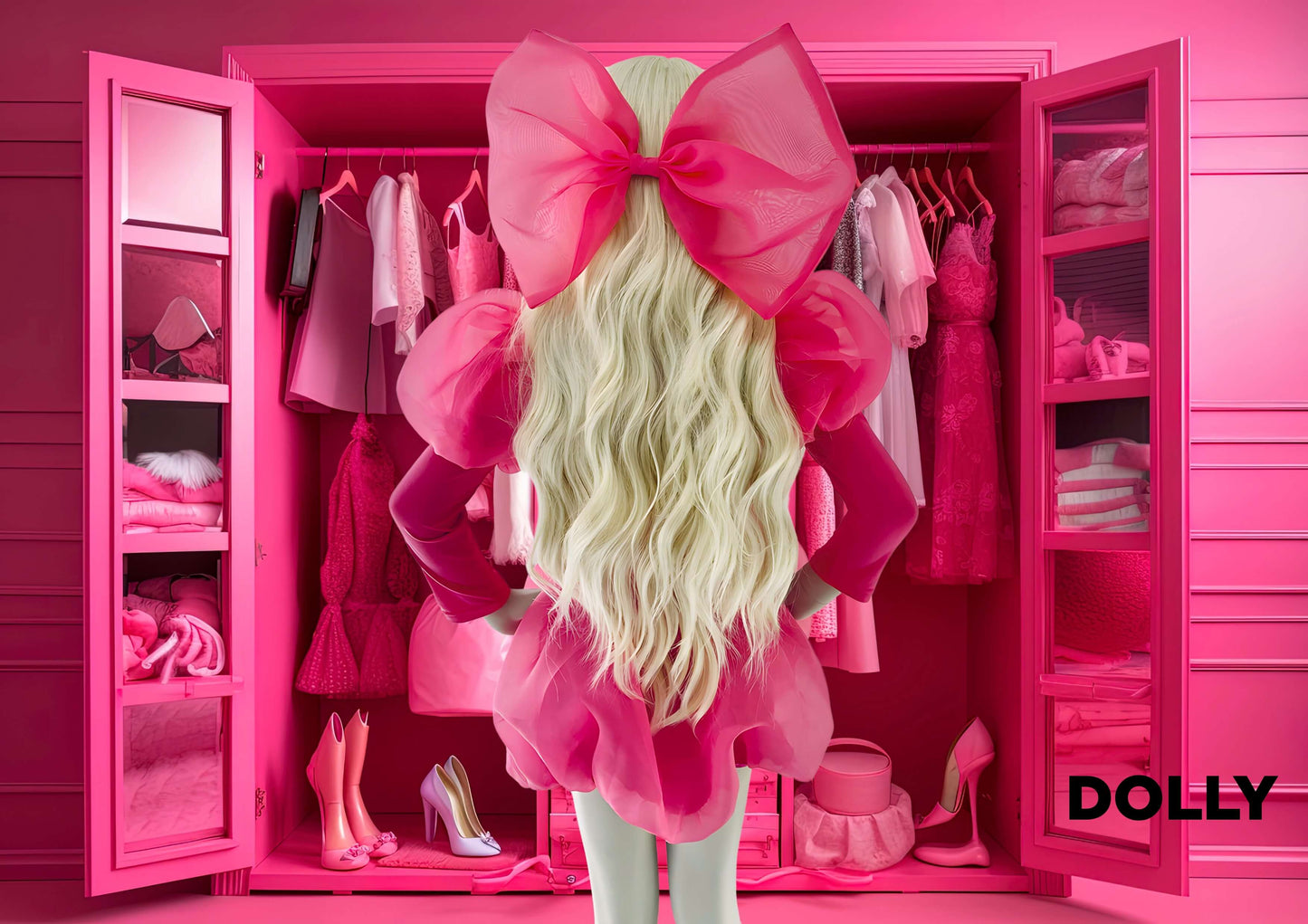 DOLLY WORLD BIG ORGANZA HAIR BOW barbiepink