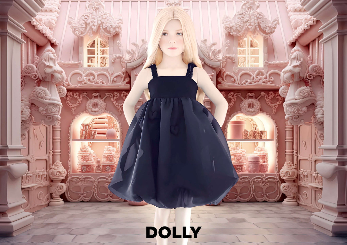 DOLLY WORLD HEART BALLOON ORGANZA DRESS WITH COTTON BODY black