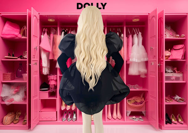 DOLLY® JULIET PUFF LONG SLEEVE BALLOON ORGANZA DRESS WITH COTTON BODY black