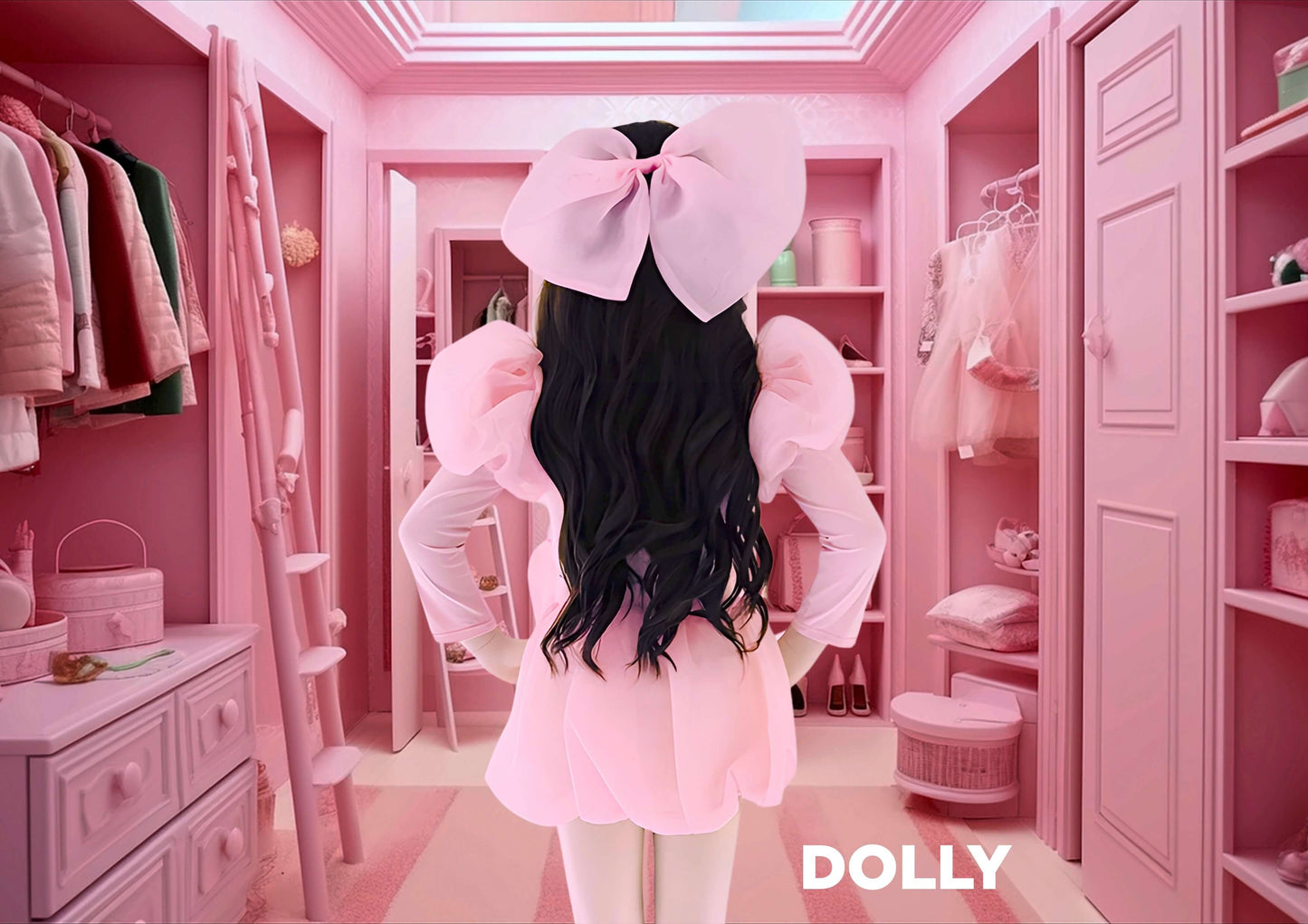 DOLLY WORLD BIG ORGANZA HAIR BOW dollypink