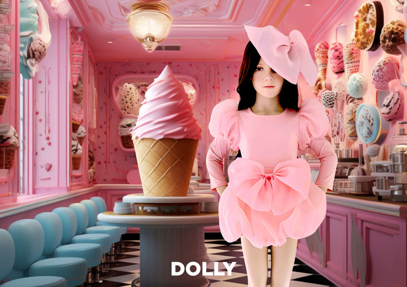 DOLLY WORLD PUFF LONG SLEEVE ORGANZA TOP WITH COTTON BODY dollypink