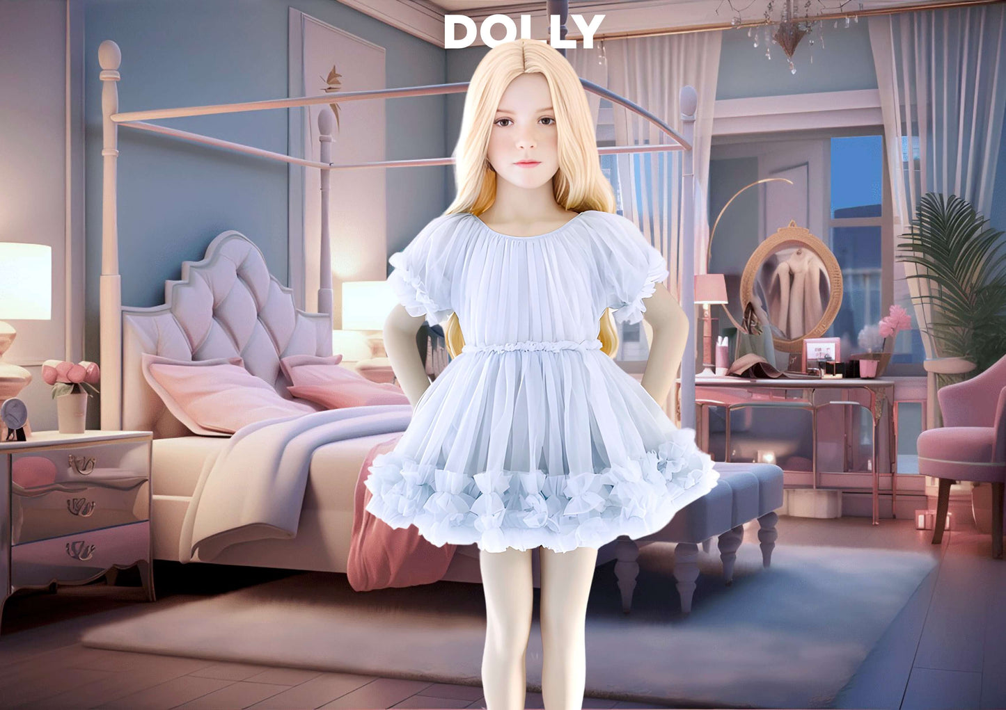DOLLY by Le Petit Tom ® FRILLY DRESS light blue