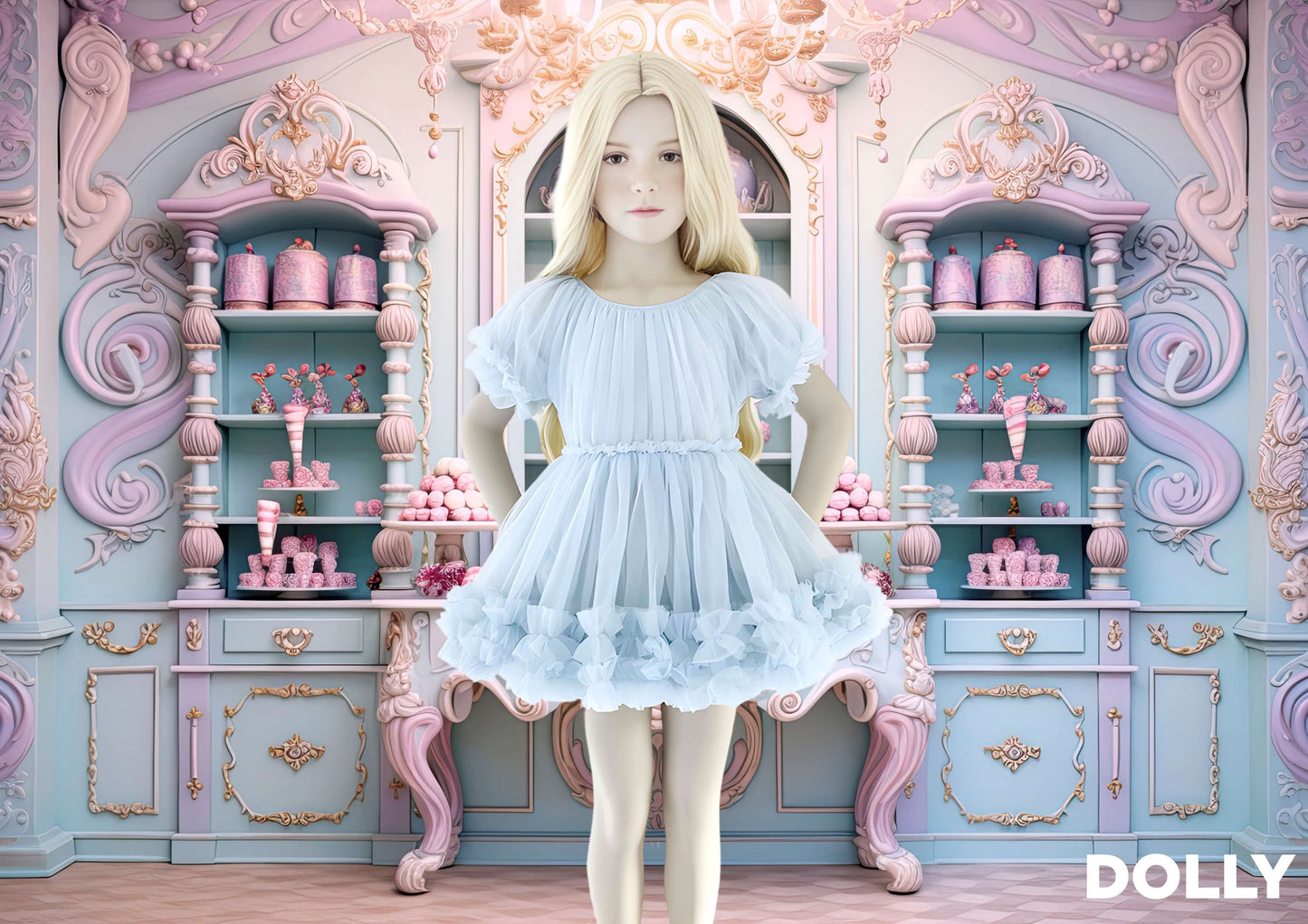 VESTIDO CON VOLANTES DOLLY by Le Petit Tom ® azul claro