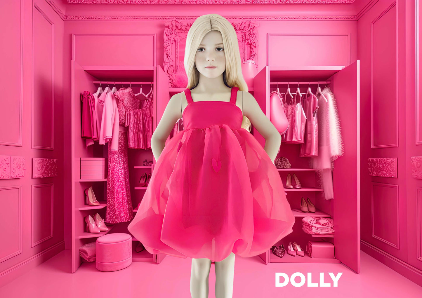 DOLLY WORLD HEART BALLOON ORGANZA DRESS WITH COTTON BODY barbiepink