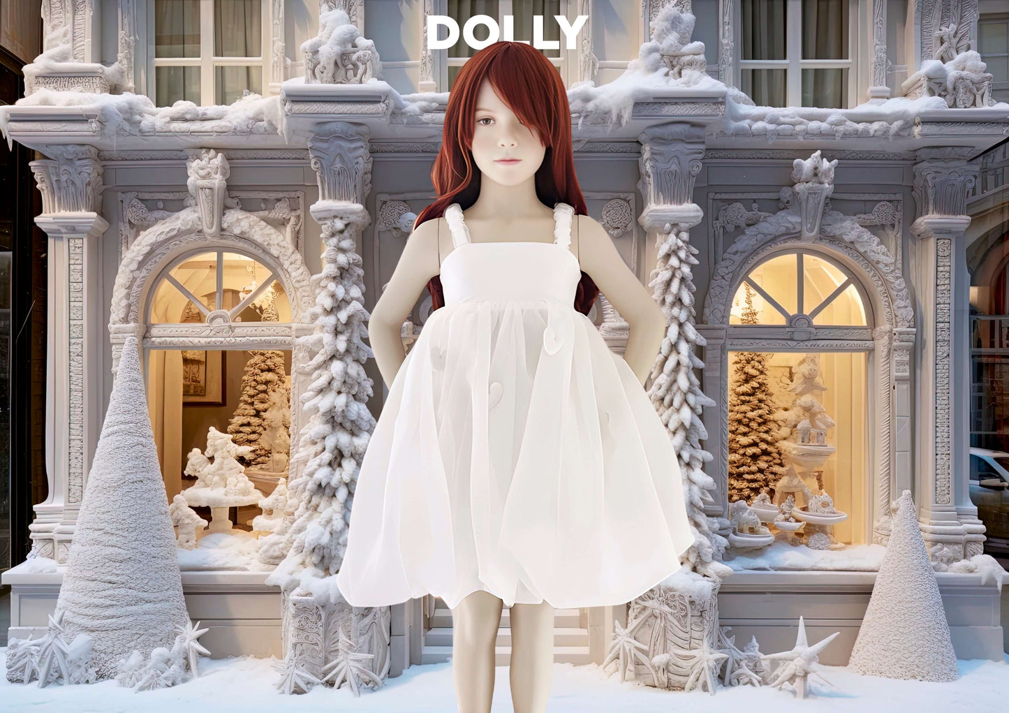 DOLLY WORLD HEART BALLOON ORGANZA DRESS WITH COTTON BODY white