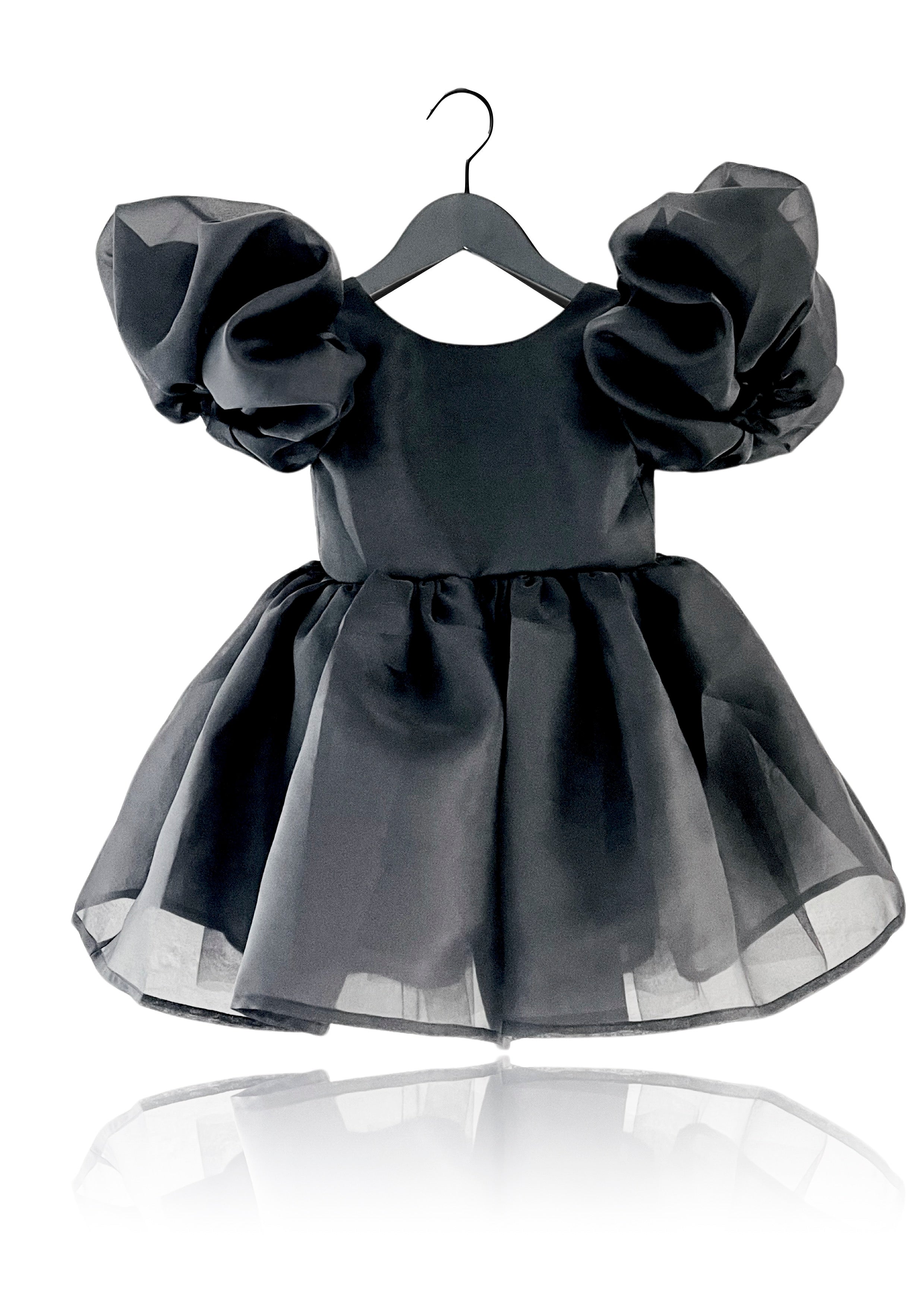 DOLLY V-BACK PUFF SLEEVE ORGANZA TUTU DRESS black