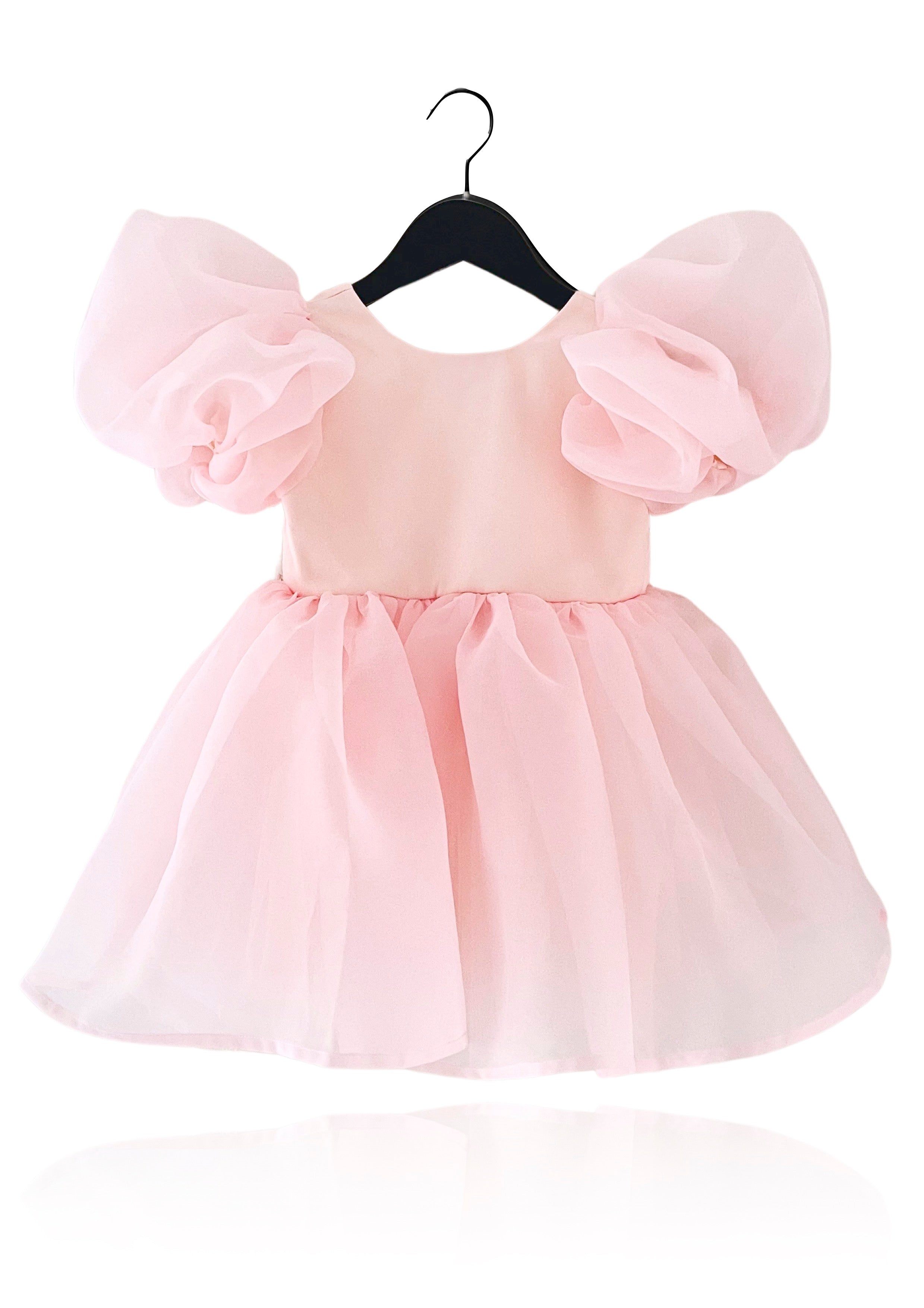 DOLLY V-BACK PUFF SLEEVE ORGANZA TUTU DRESS dollypink