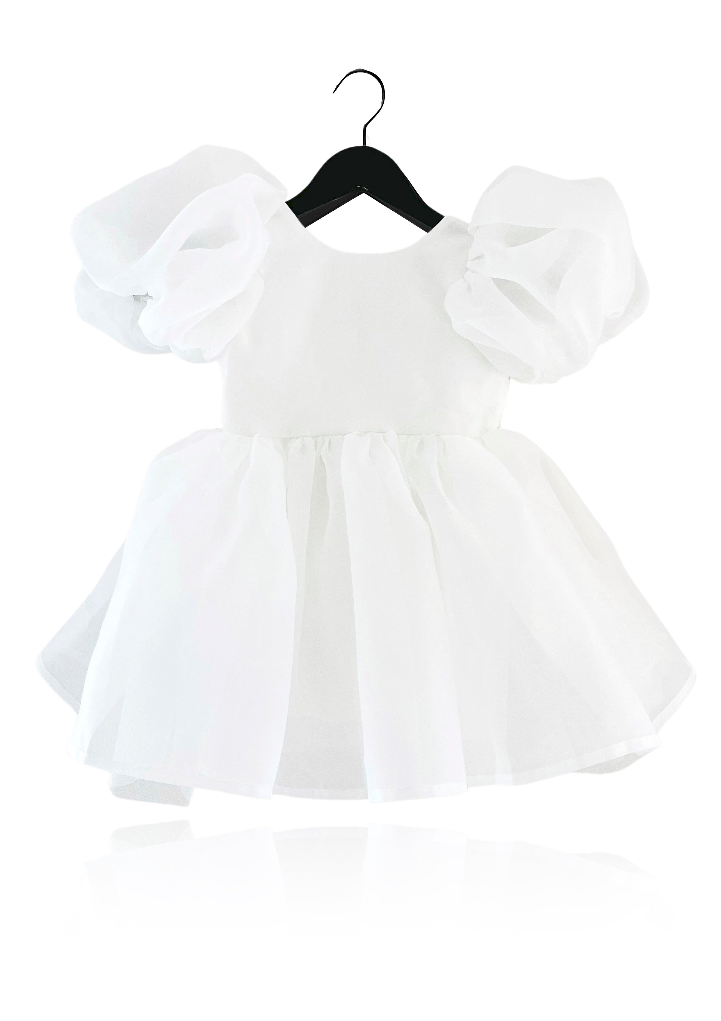 DOLLY V-BACK PUFF SLEEVE ORGANZA TUTU DRESS white