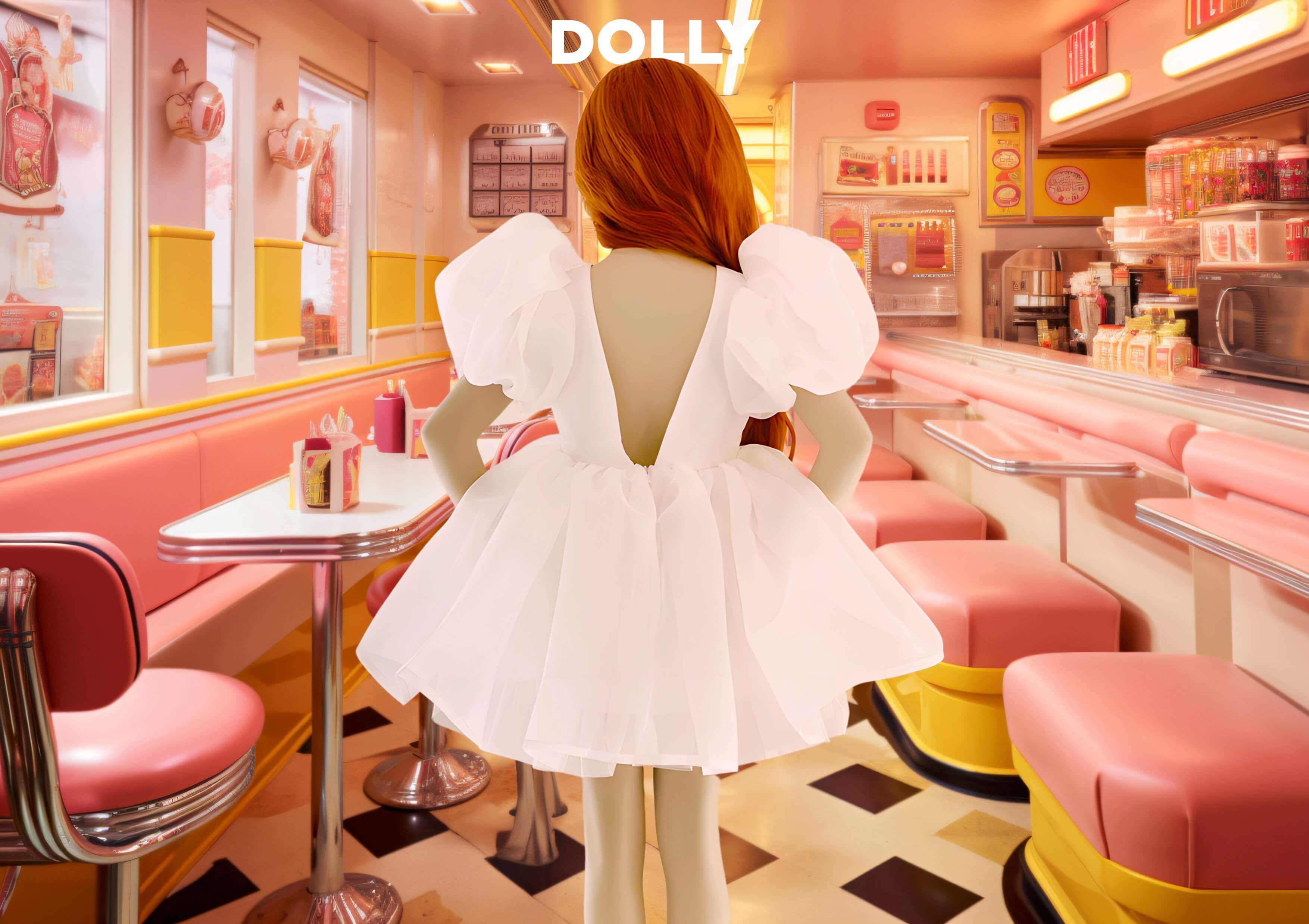 DOLLY V-BACK PUFF SLEEVE ORGANZA TUTU DRESS white
