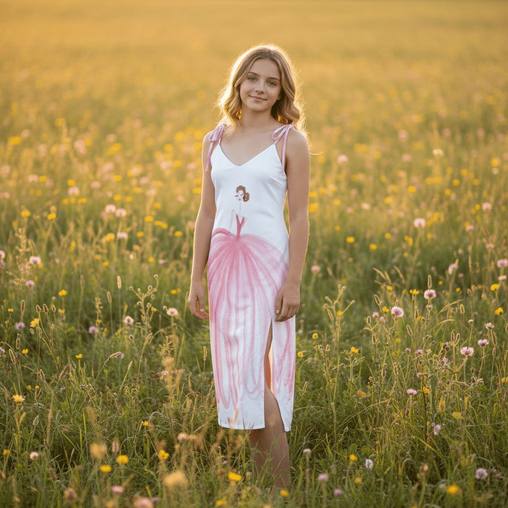 DOLLY Watercolor Pink Ballgown Ballerina Women's Tie Strap Split Dress