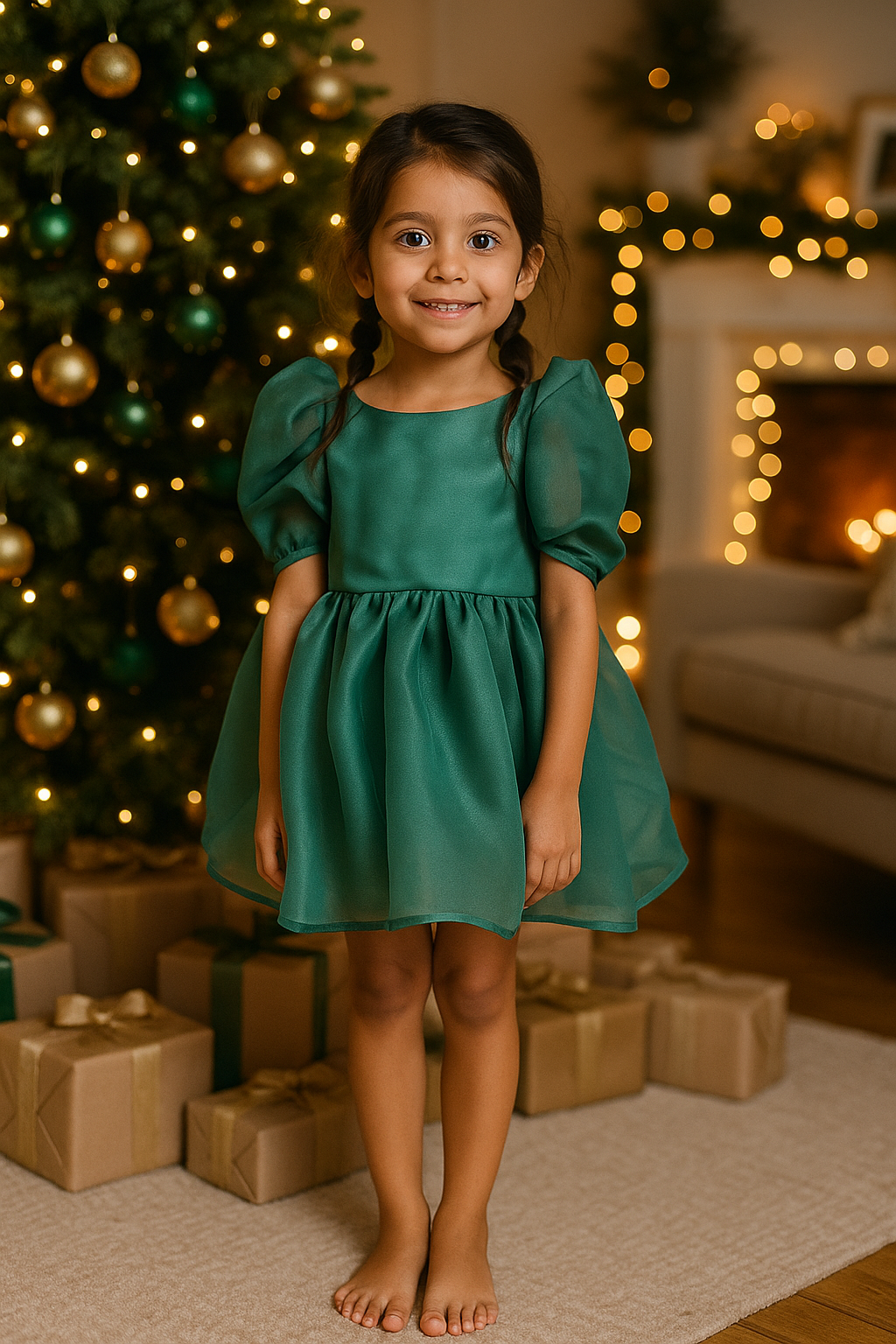 DOLLY V-BACK PUFF SLEEVE ORGANZA TUTU DRESS green
