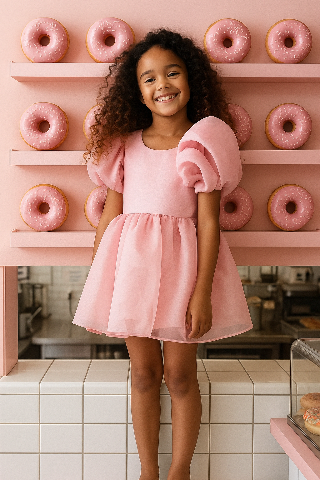 DOLLY V-BACK PUFF SLEEVE ORGANZA TUTU DRESS donut pink