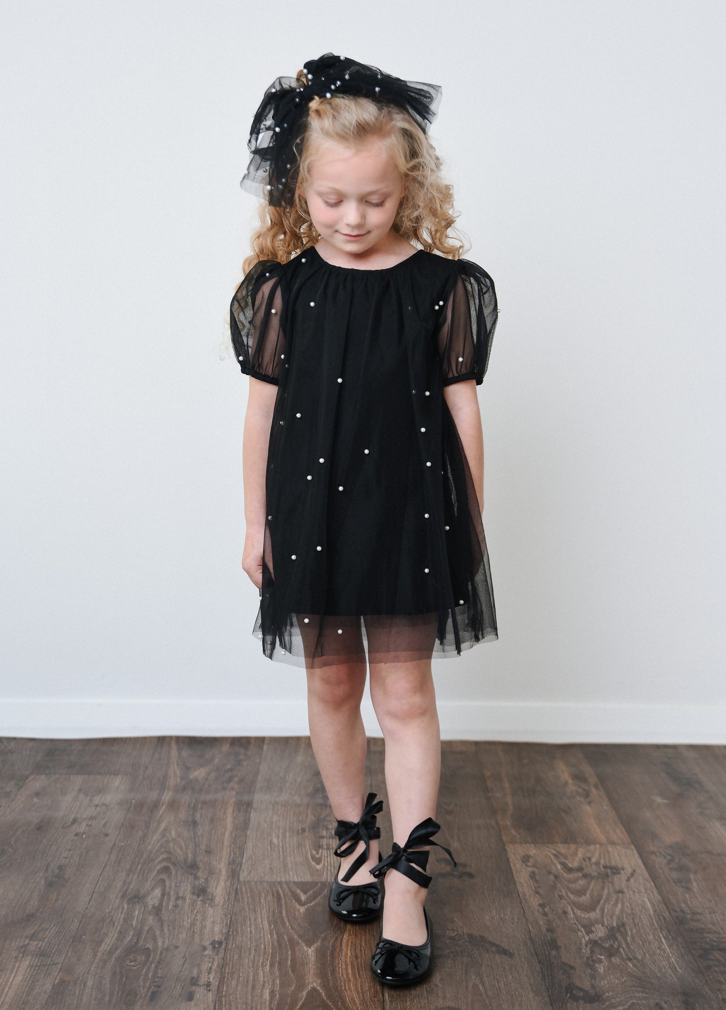 DOLLY® PEARL TULLE PUFF A-LINE DRESS black  ⚪