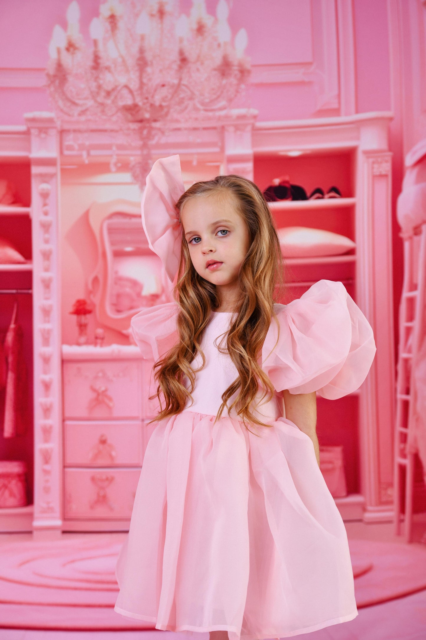 DOLLY WORLD V-BACK PUFF SLEEVE ORGANZA TUTU DRESS dollypink