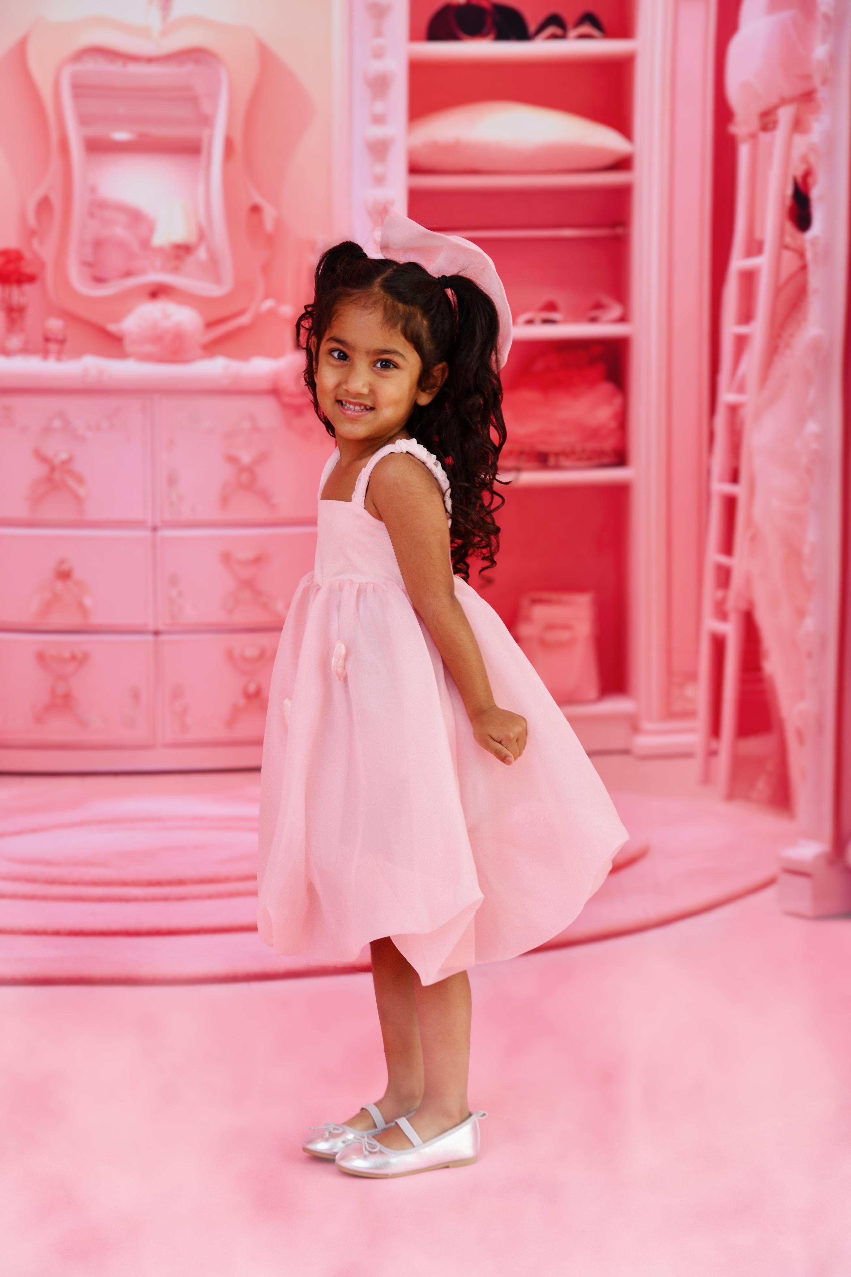 DOLLY WORLD HEART BALLOON ORGANZA DRESS WITH COTTON BODY dollypink