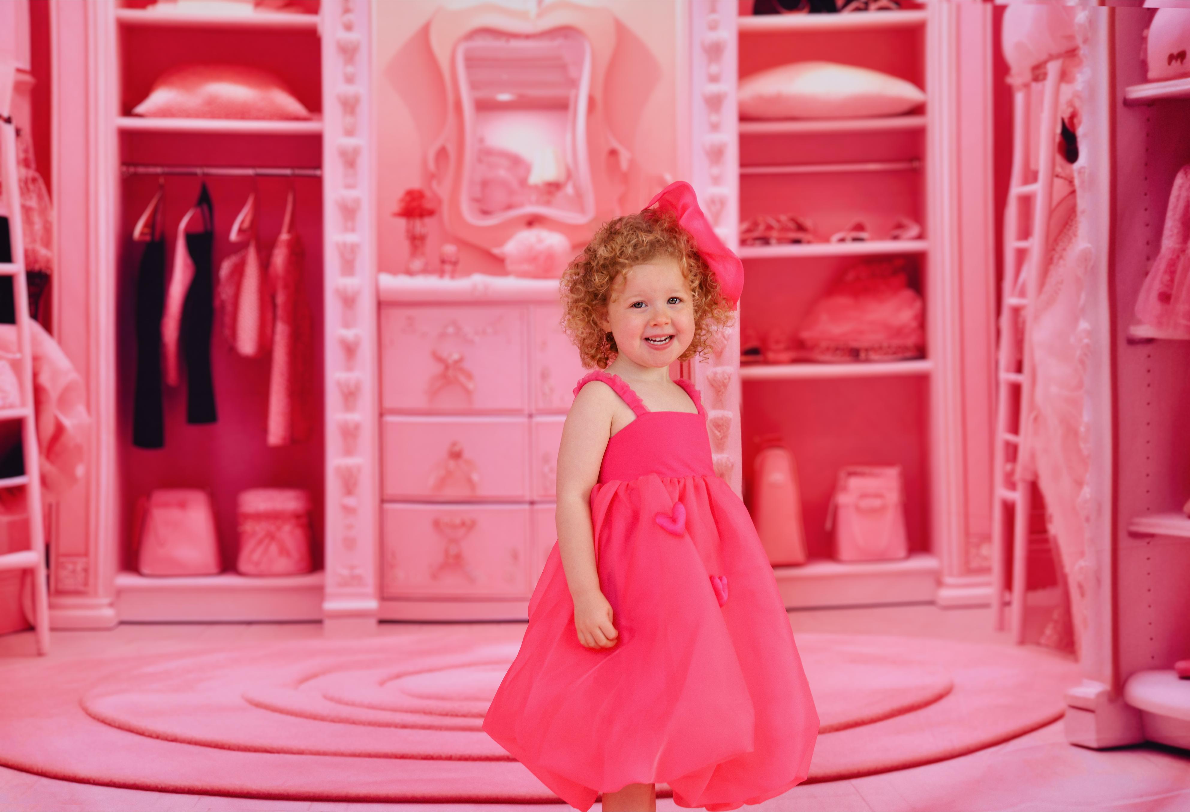 DOLLY WORLD HEART BALLOON ORGANZA DRESS WITH COTTON BODY barbiepink