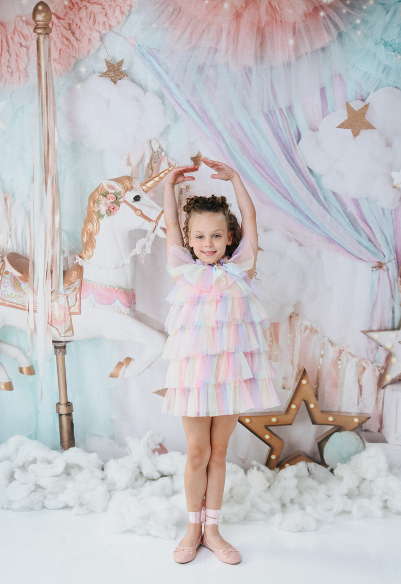 DOLLY® UNICORN RAINBOW PASTELS 🦄 🌈 TUTULLY TIERED TUTU DRESS rainbow