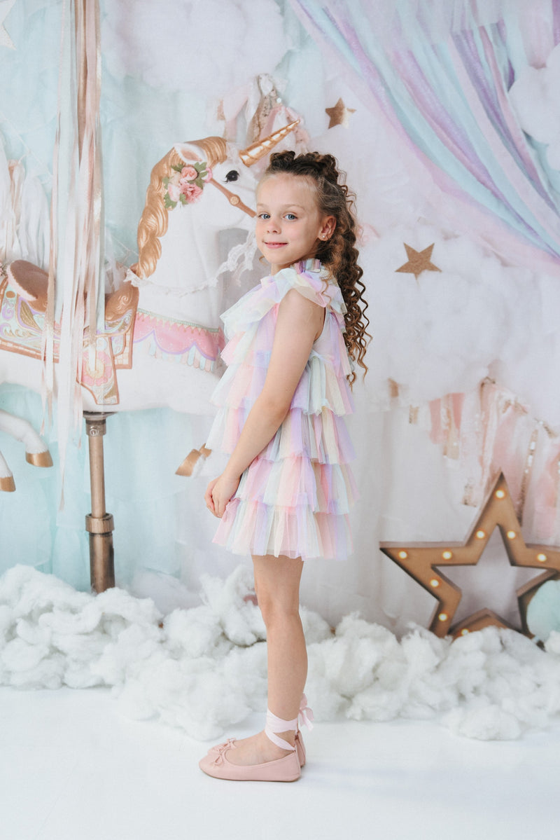 DOLLY® UNICORN RAINBOW PASTELS 🦄 🌈 TUTULLY TIERED TUTU DRESS rainbow