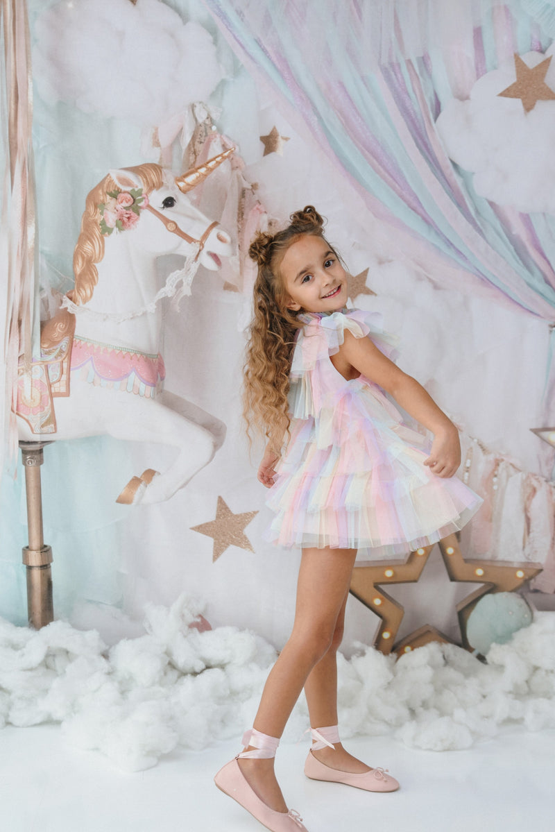 DOLLY® UNICORN RAINBOW PASTELS 🦄 🌈 TUTULLY TIERED TUTU DRESS rainbow