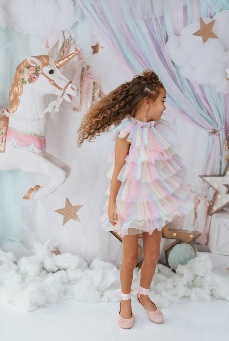 DOLLY® UNICORN RAINBOW PASTELS 🦄 🌈 TUTULLY TIERED TUTU DRESS rainbow
