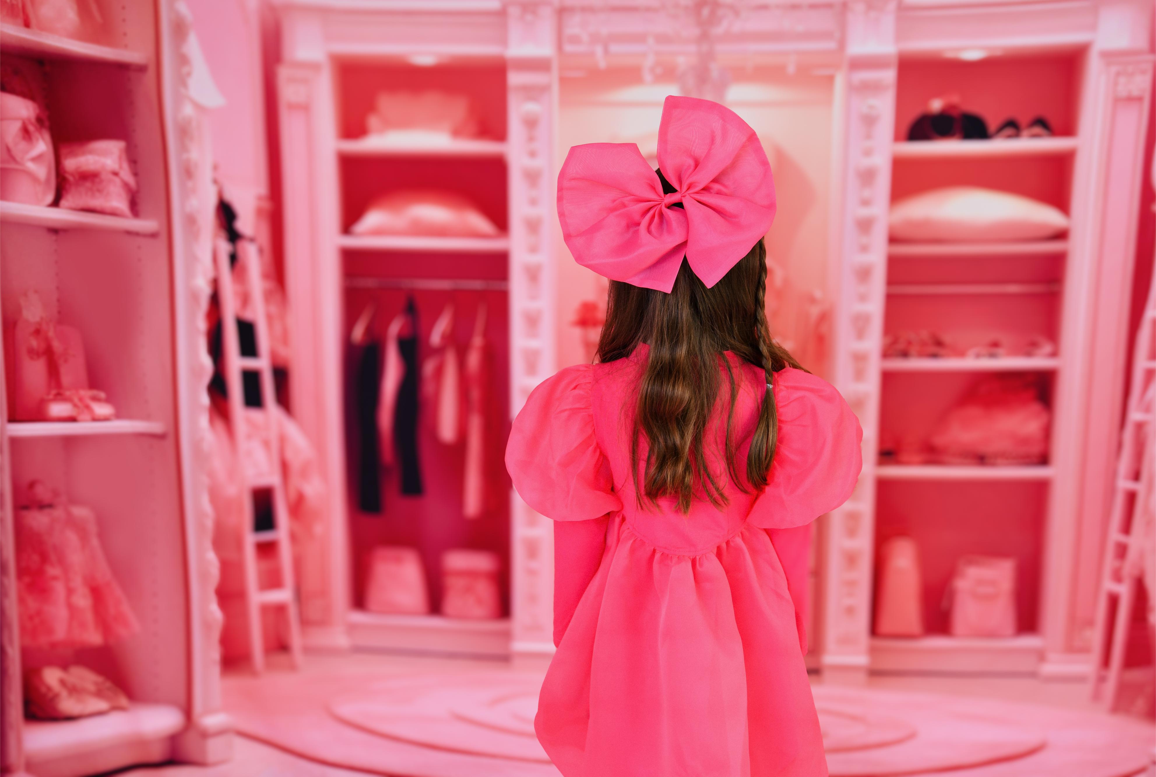 DOLLY WORLD PUFF LONG SLEEVE BALLOON ORGANZA DRESS WITH COTTON BODY barbiepink