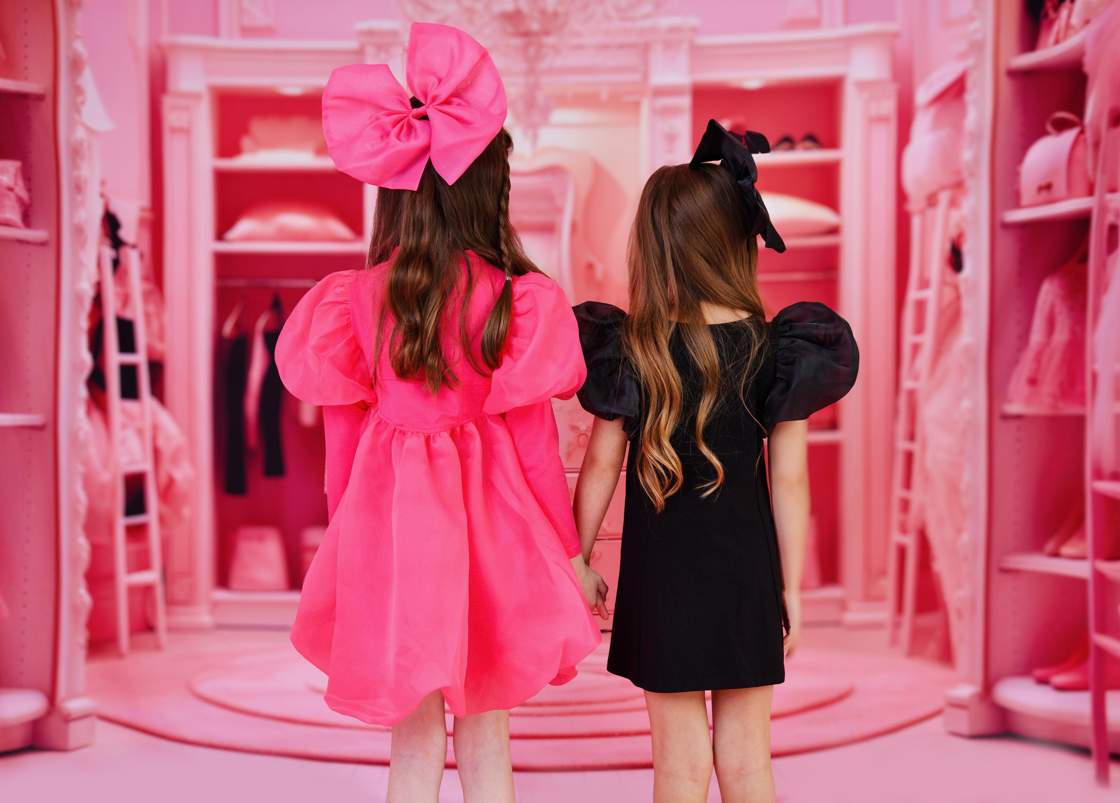 DOLLY WORLD SHORT PUFF SLEEVE ORGANZA DRESS WITH COTTON BODY black