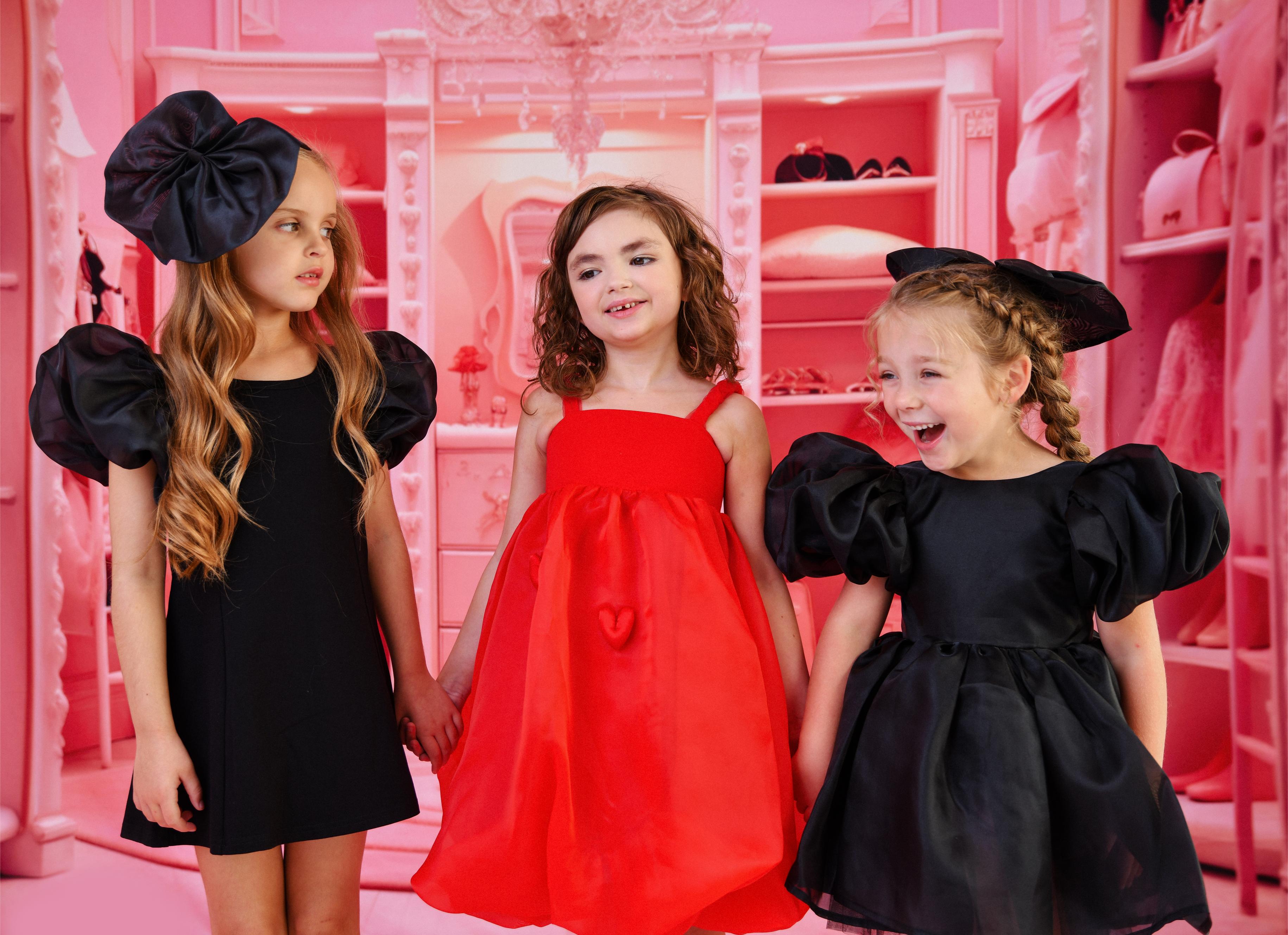 DOLLY WORLD SHORT PUFF SLEEVE ORGANZA DRESS WITH COTTON BODY black
