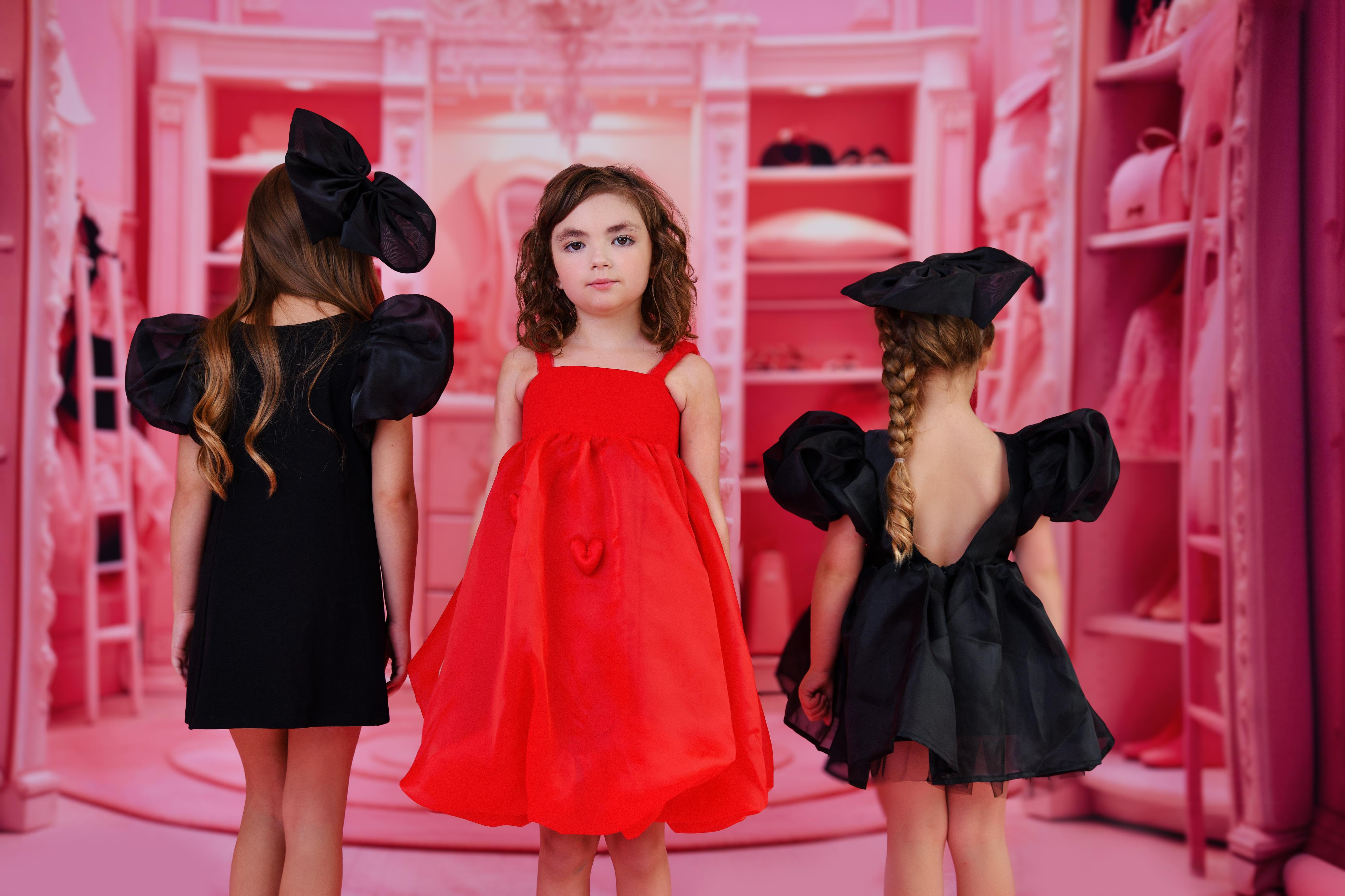 DOLLY WORLD HEART BALLOON ORGANZA DRESS WITH COTTON BODY red