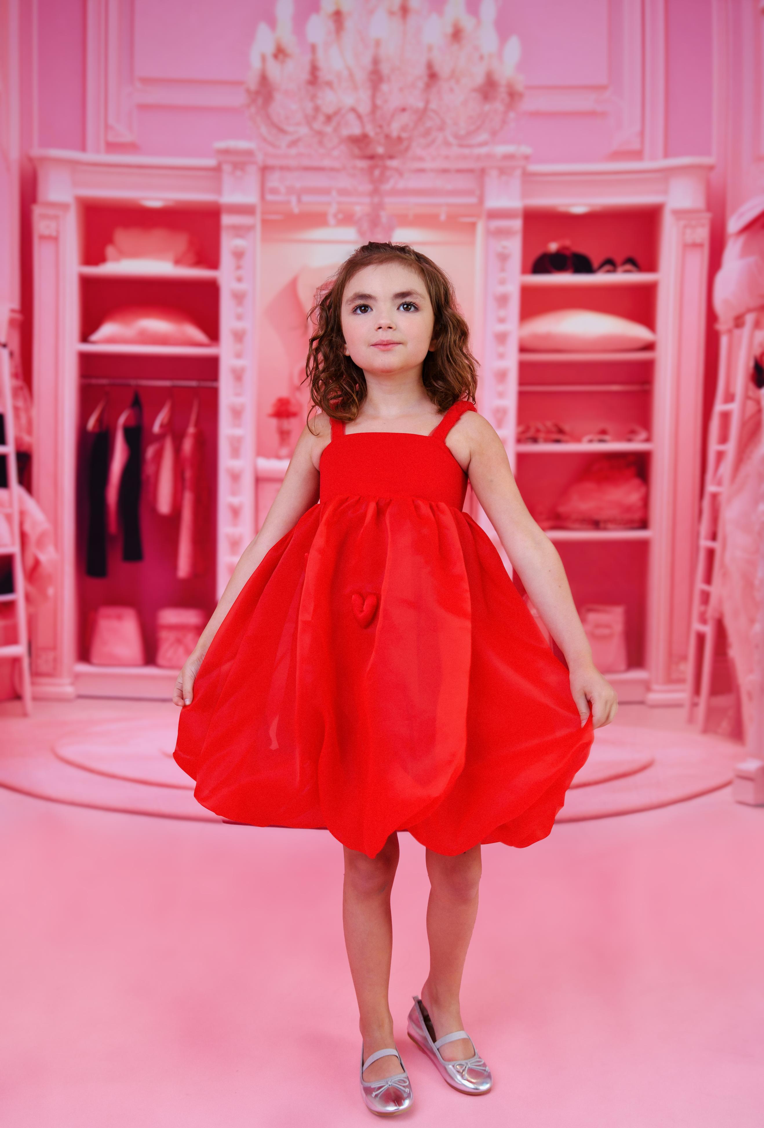 DOLLY WORLD HEART BALLOON ORGANZA DRESS WITH COTTON BODY red