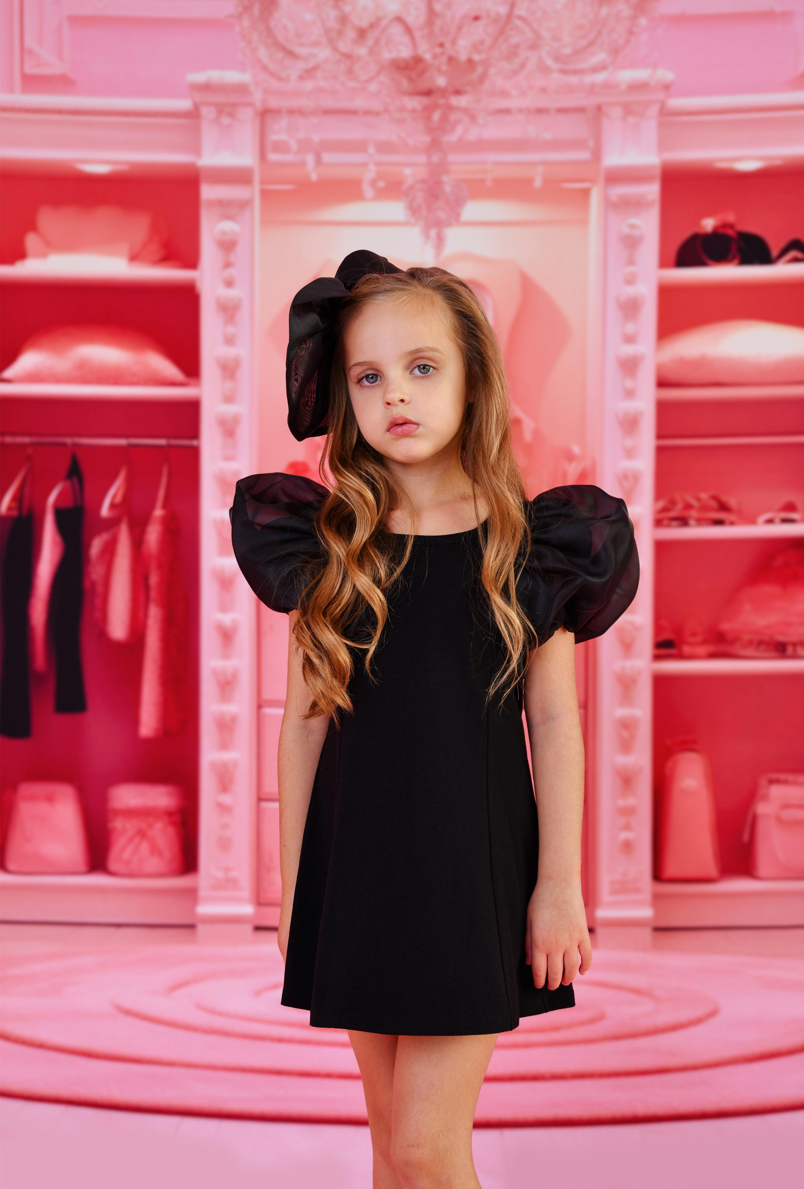 DOLLY WORLD SHORT PUFF SLEEVE ORGANZA DRESS WITH COTTON BODY black
