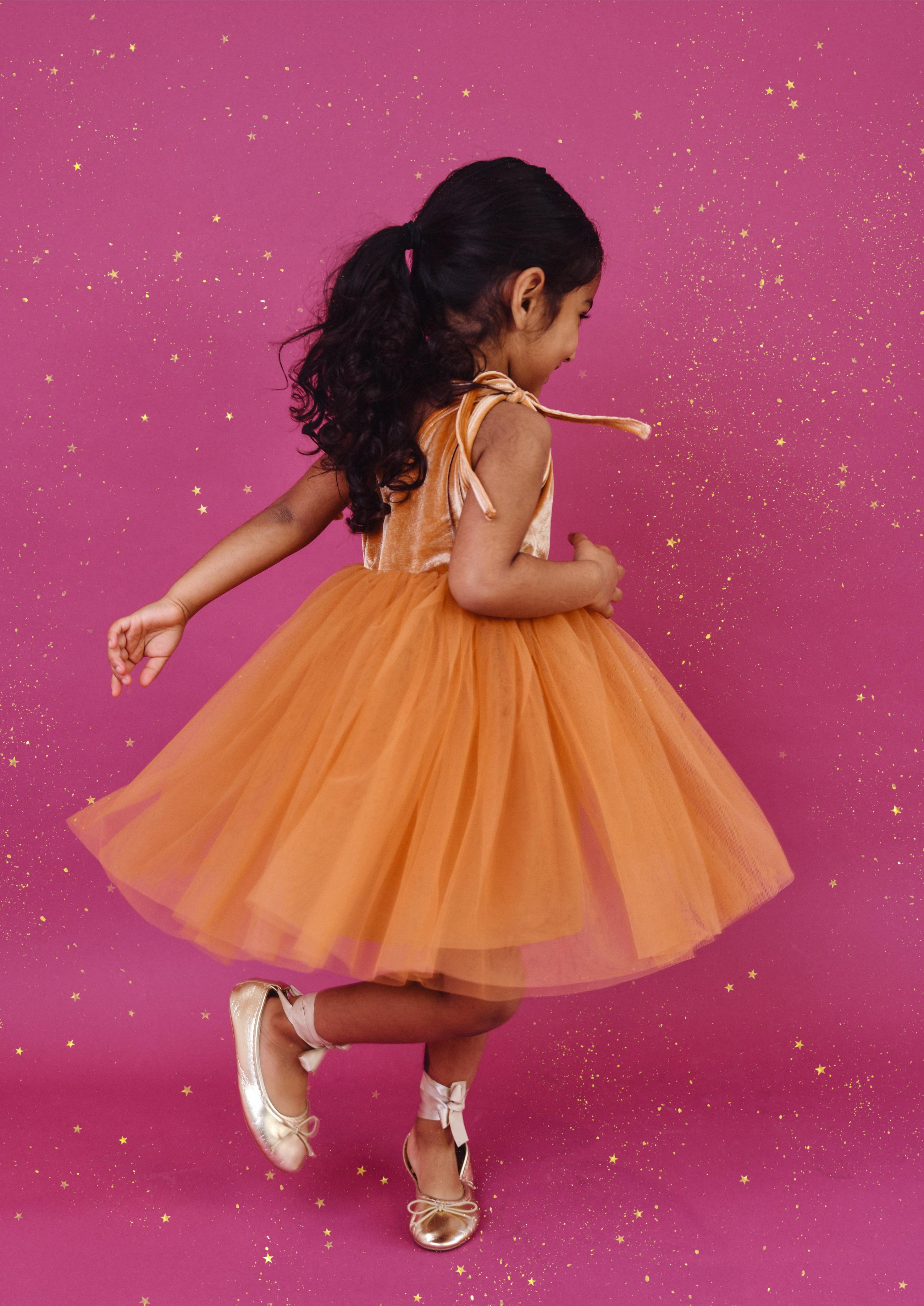 DOLLY VELVET COSMIC STRINGS TUTU DRESS caramel