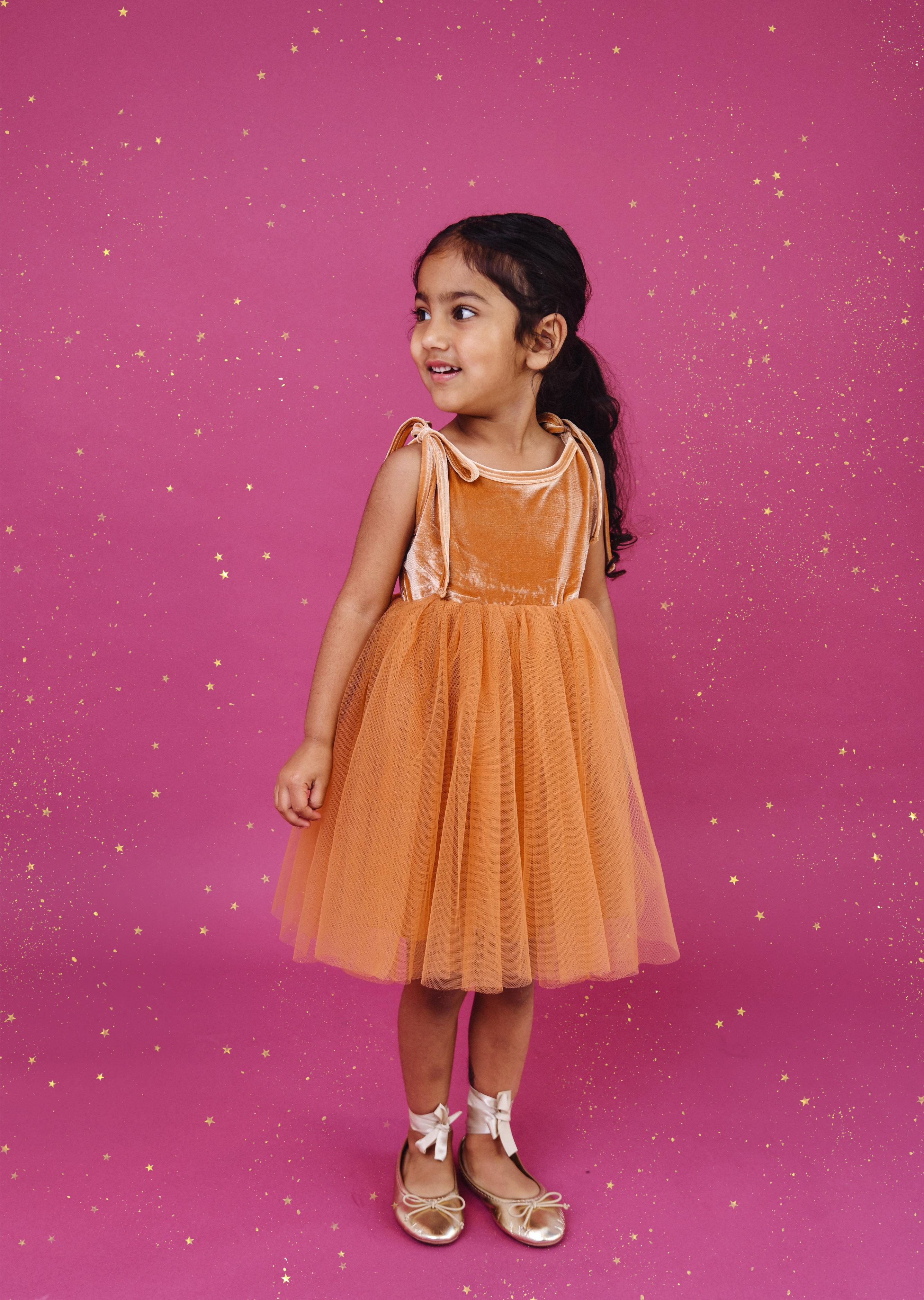 DOLLY VELVET COSMIC STRINGS TUTU DRESS caramel
