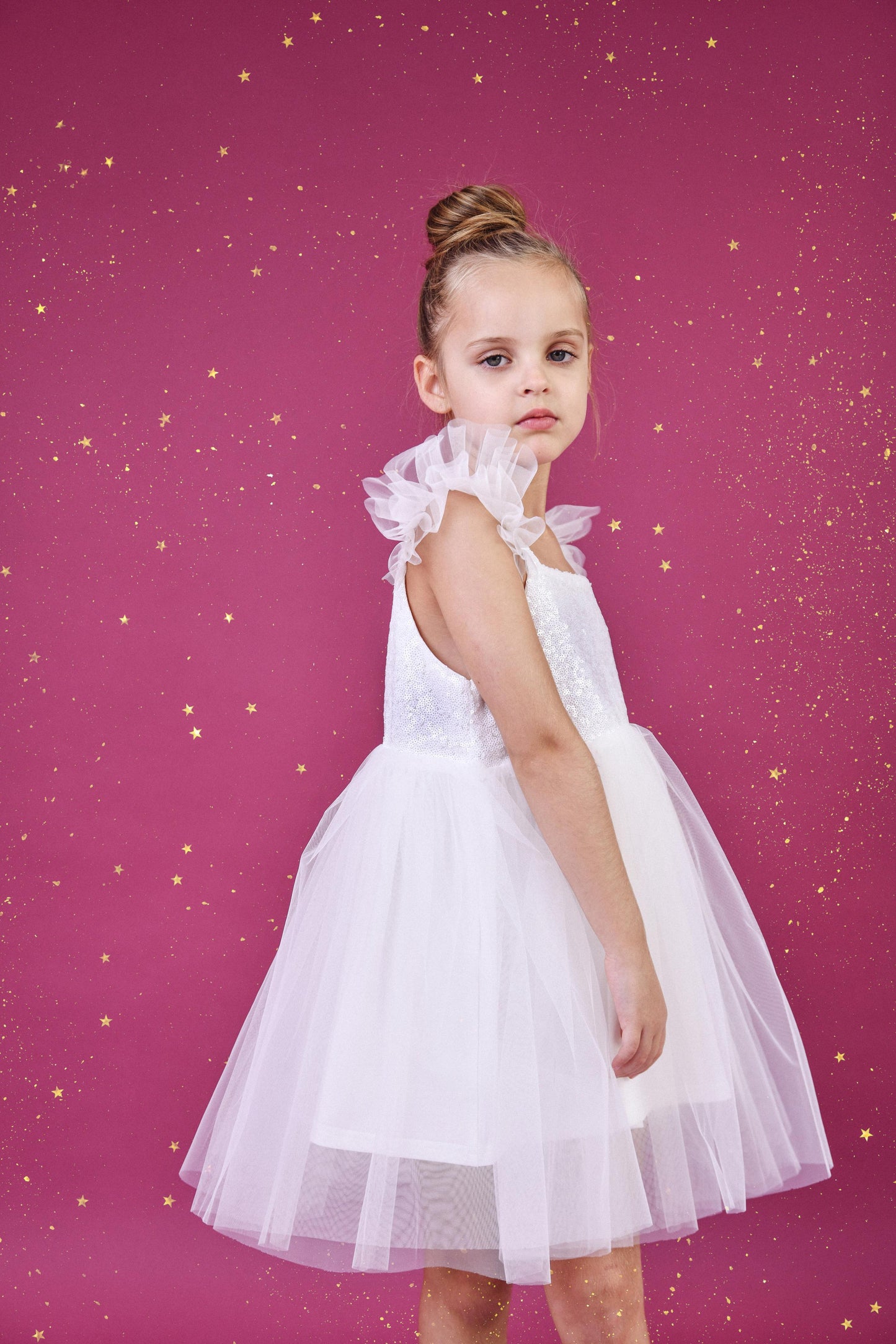 DOLLY UNIVERSE SEQUIN GLITTER GALAXY TUTU DRESS white