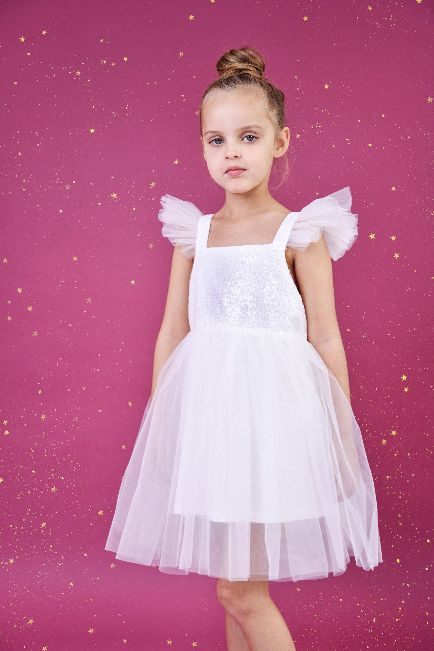 DOLLY UNIVERSE SEQUIN GLITTER GALAXY TUTU DRESS white