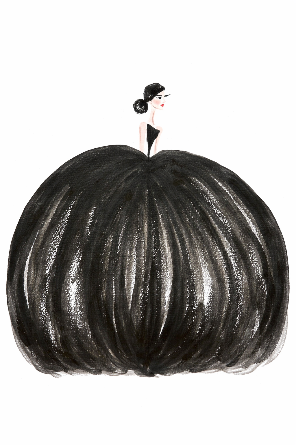 DOLLY Audrey Black Ballgown Ballerina Watercolor Art Print