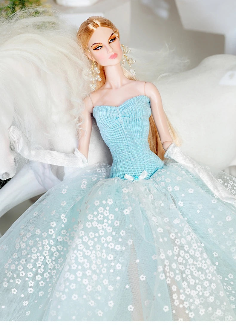 DOLLY® DOLL BARBIE CLOTHES SET DIOR WITH LIGHT BLUE DRESS + GLOVES + SHOES FOR 12 inch 30 cm 1/6 scale fashion dolls