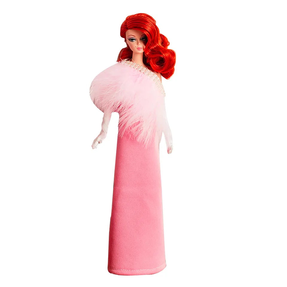 DOLLY® DOLL CLOTHES PINK FEATHER SHOWBIZ TUBE DRESS WITH PEARL TRIM FOR 12 inch 30 cm 1/6 scale fashion dolls