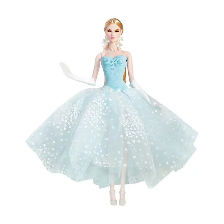 DOLLY® DOLL BARBIE CLOTHES SET DIOR WITH LIGHT BLUE DRESS + GLOVES + SHOES FOR 12 inch 30 cm 1/6 scale fashion dolls