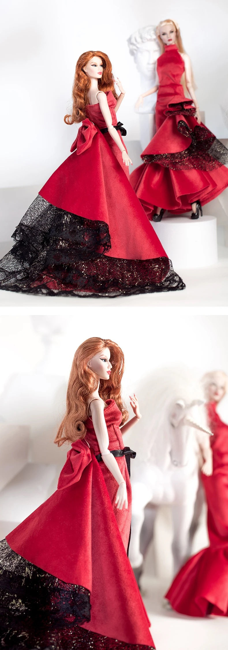 DOLLY® DOLL BARBIE CLOTHES RED CARPET VELVET TRAIN DRESS + SHOES FOR 12 inch 30 cm 1/6 scale fashion dolls