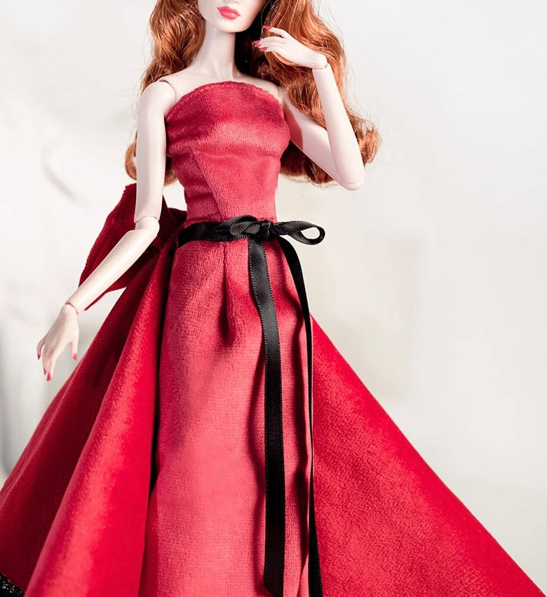 DOLLY® DOLL BARBIE CLOTHES RED CARPET VELVET TRAIN DRESS + SHOES FOR 12 inch 30 cm 1/6 scale fashion dolls