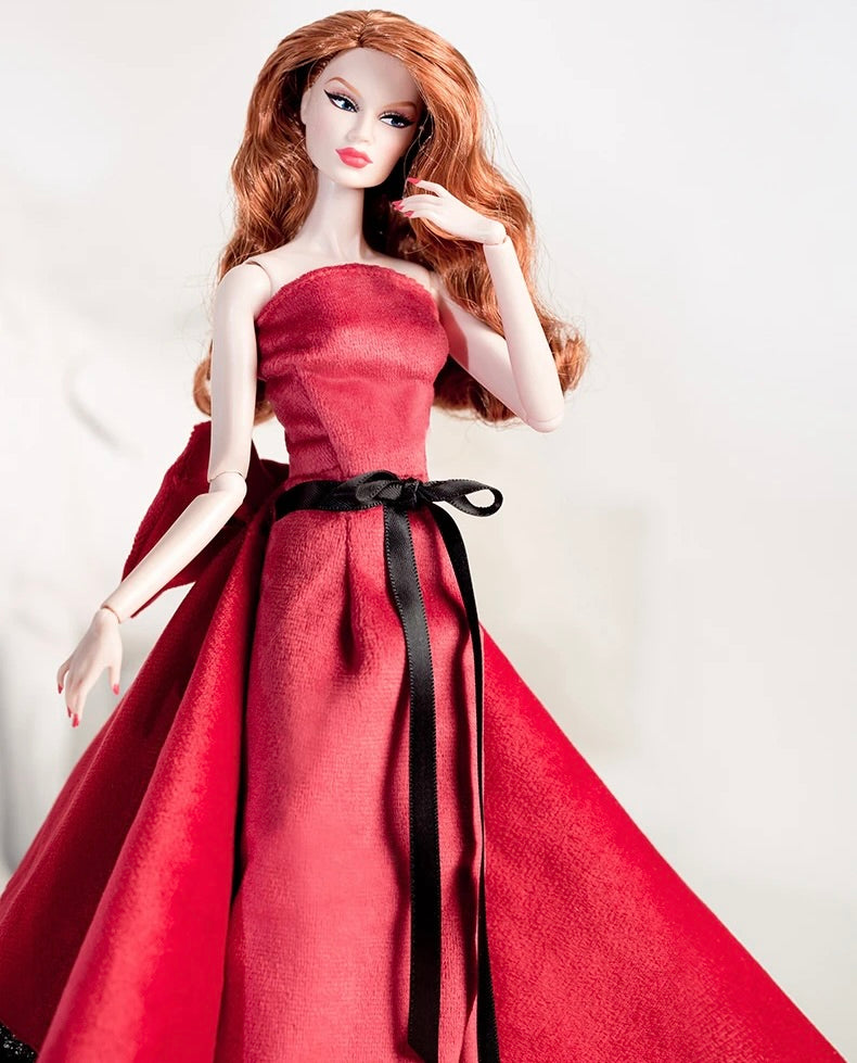 DOLLY® DOLL BARBIE CLOTHES RED CARPET VELVET TRAIN DRESS + SHOES FOR 12 inch 30 cm 1/6 scale fashion dolls